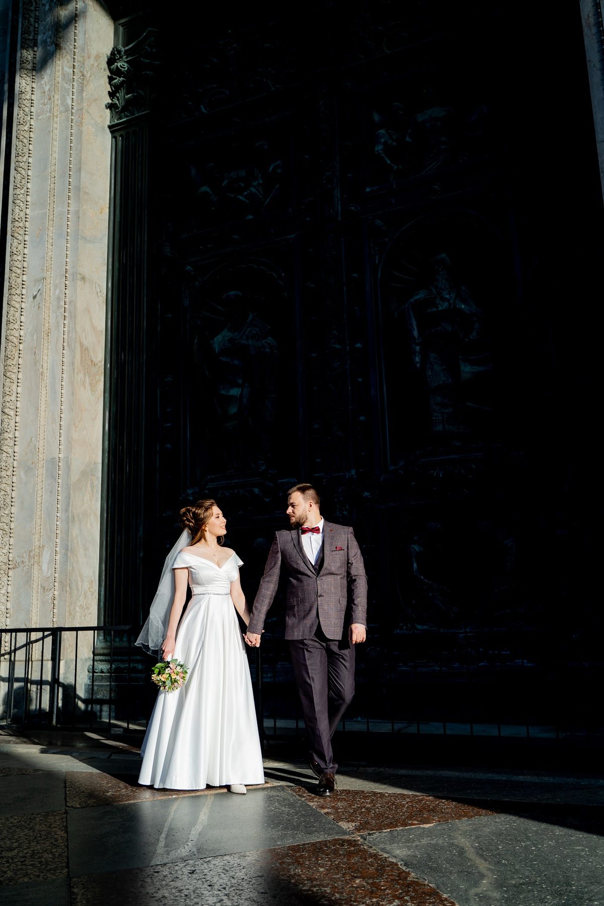 Wedding couple outside a church