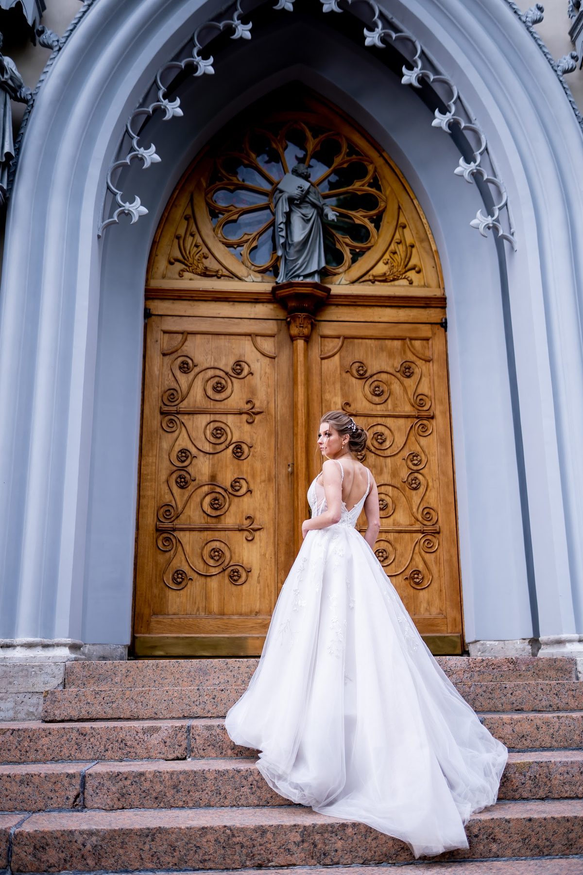 Bride at a church door