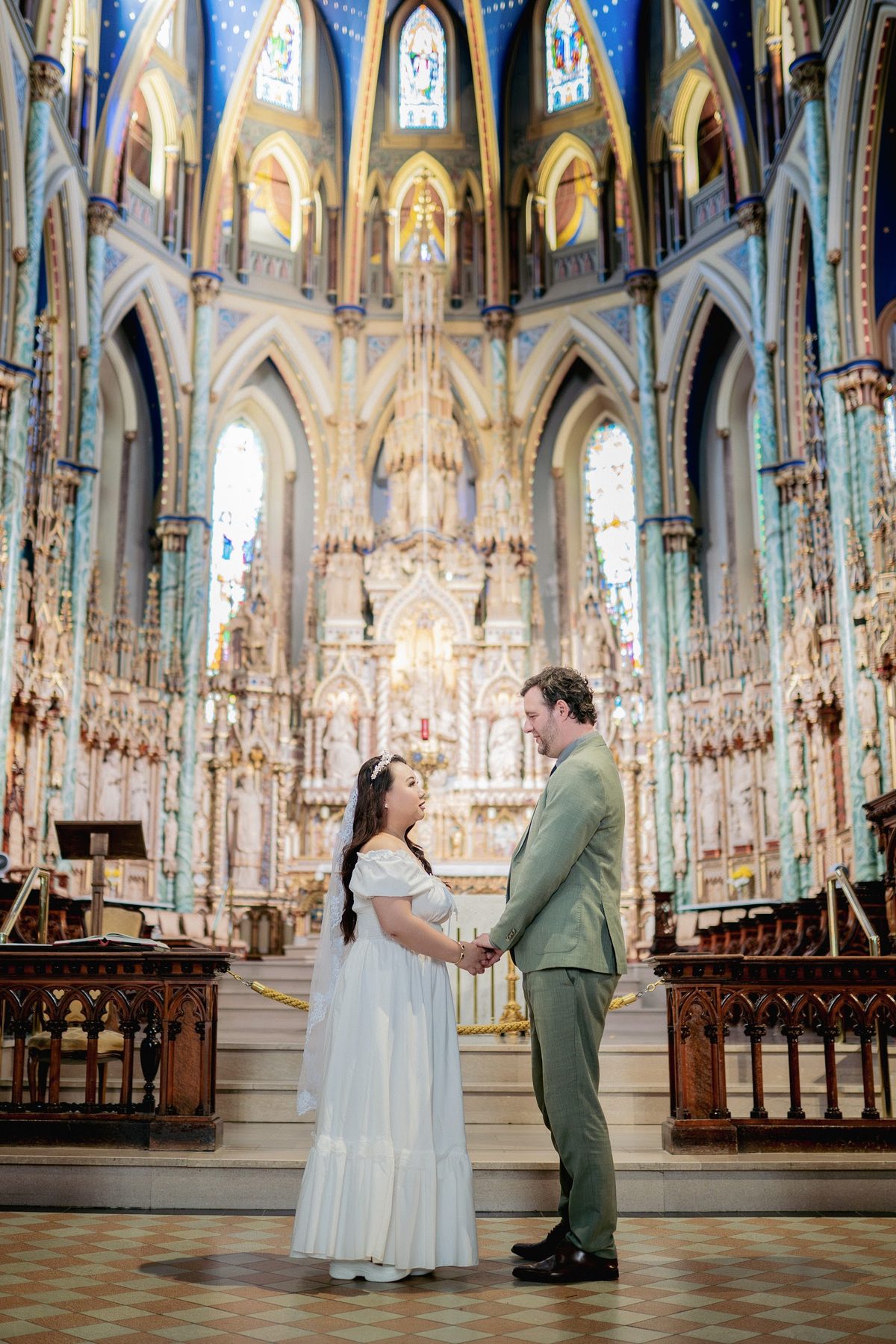Couple inside a cathedral